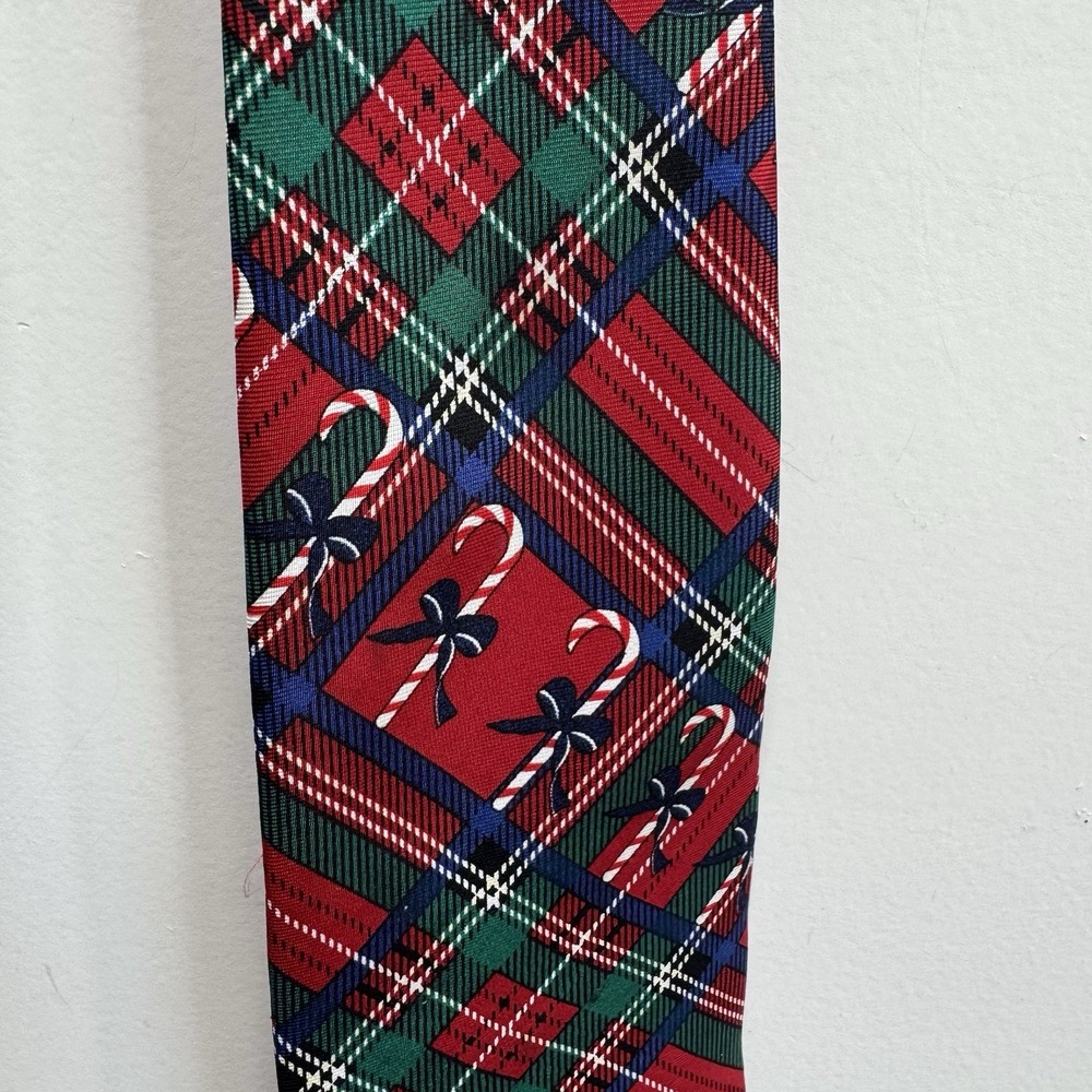 Town Craft 100% Silk Vintage USA Made Red Tartan Plaid Holiday Preppy Men Tie